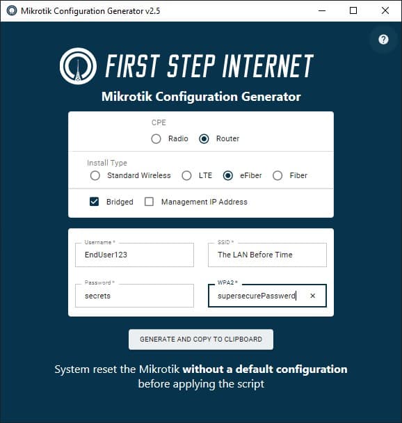 Mikrotik Configuration Generator Screenshot